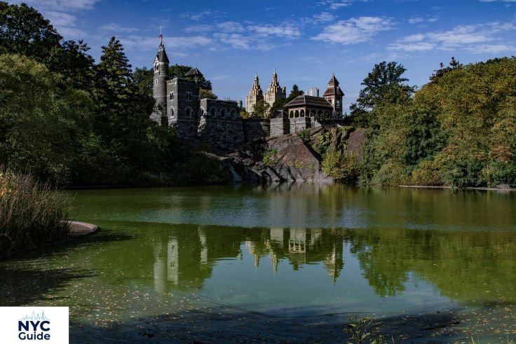 Belvedere Castle visible from the Reservoir area in Central Park