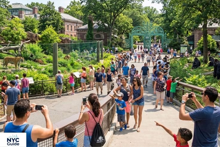 Visitors exploring animal exhibits at the Bronx Zoo in New York City