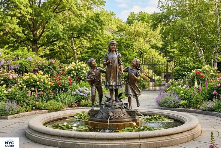 Burnett Fountain sculpture in Conservatory Garden inspired by The Secret Garden