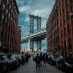 Manhattan Bridge view from Washington Street in DUMBO Brooklyn