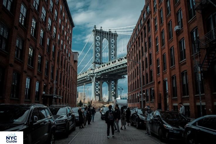 Manhattan Bridge view from Washington Street in DUMBO Brooklyn