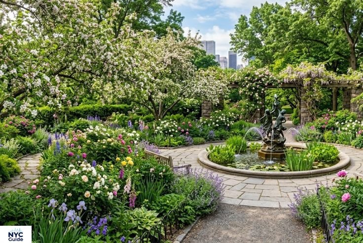 English style South Garden in Conservatory Garden with flowers and winding paths