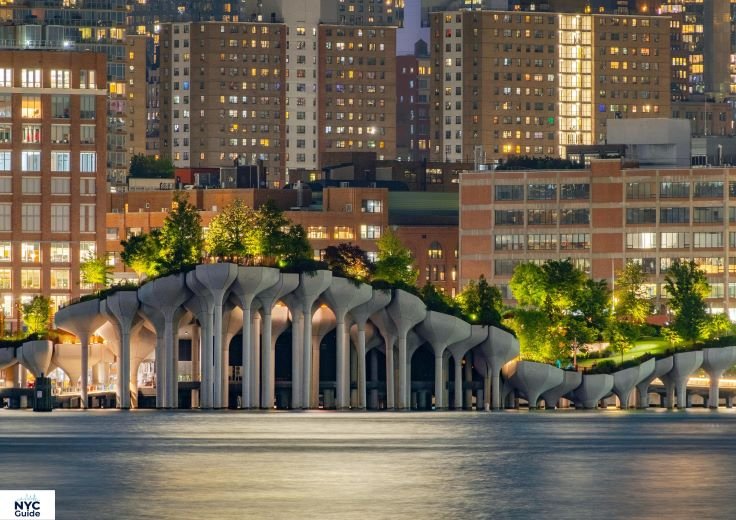 Little Island floating park on Hudson River in Manhattan