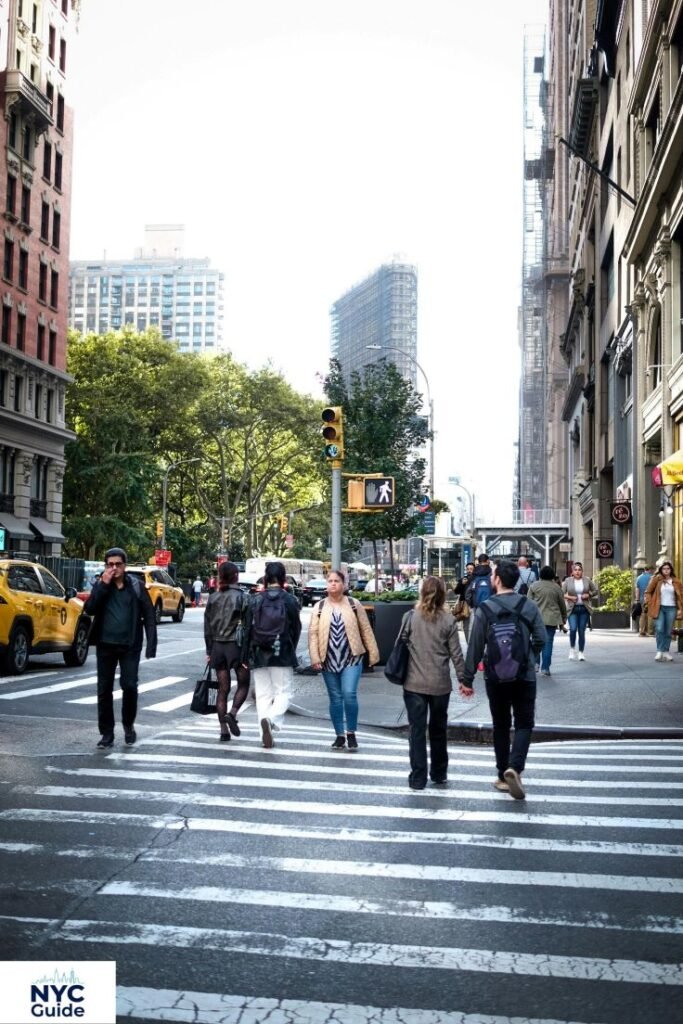 New York City street life and skyline