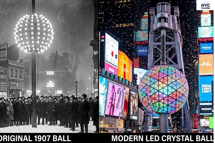 Old vs modern Times Square ball comparison showing evolution