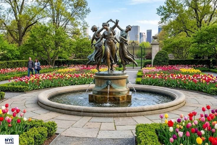 Untermyer Fountain with Three Dancing Maidens statue in Conservatory Garden
