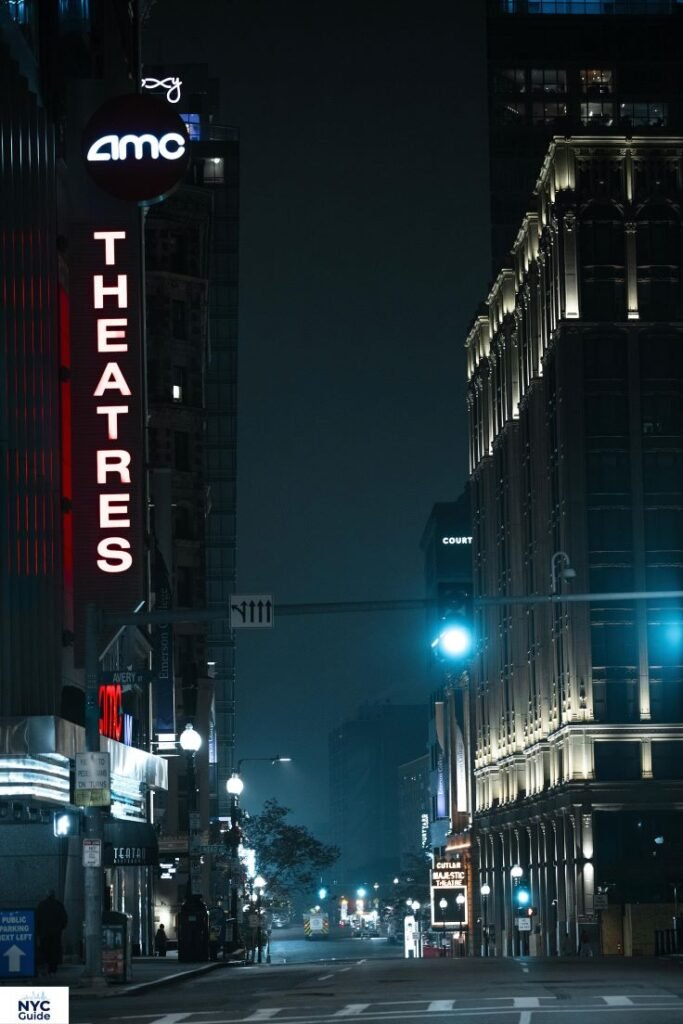Broadway theater district in New York City at night
