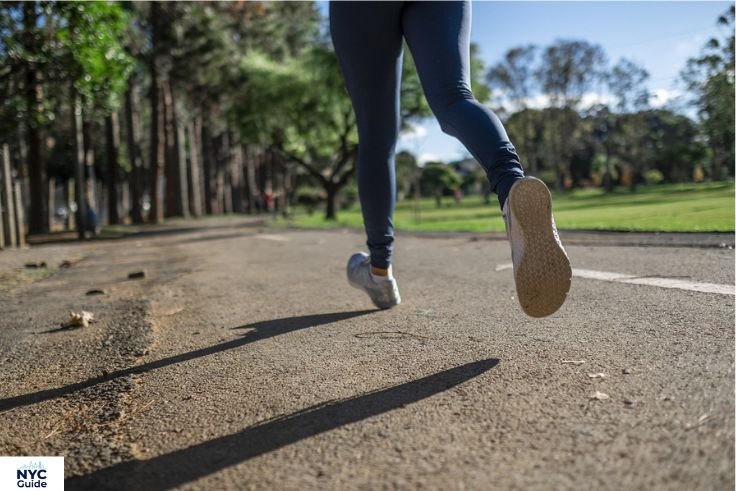 joggers and walkers on the Reservoir Loop path in Central Park