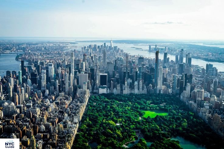 Morning view of the Central Park Reservoir with the Manhattan skyline reflected in the water