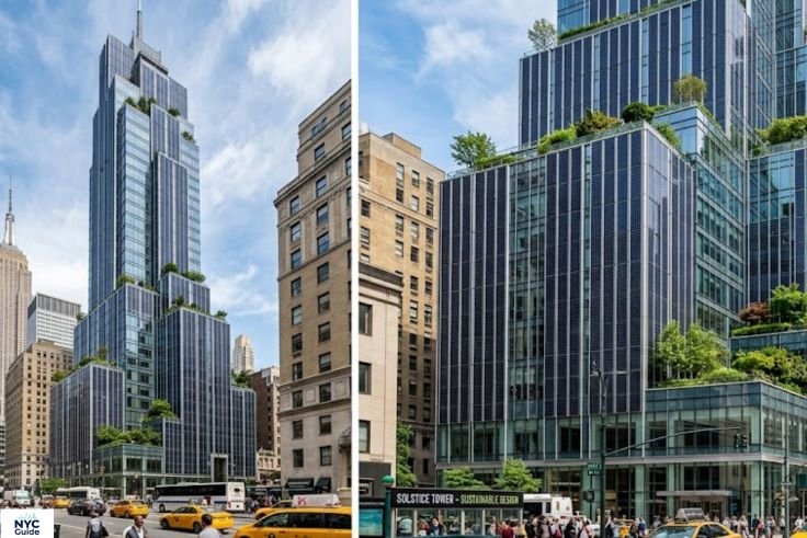 Solar panels on Four Times Square building showcasing green architecture