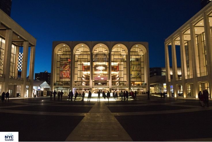 Lincoln Center plaza and fountain at sunset