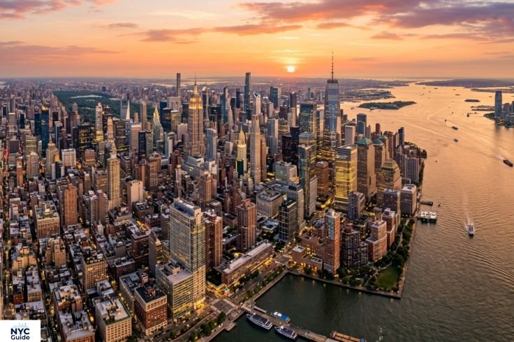 Manhattan New York skyline with skyscrapers and Hudson River