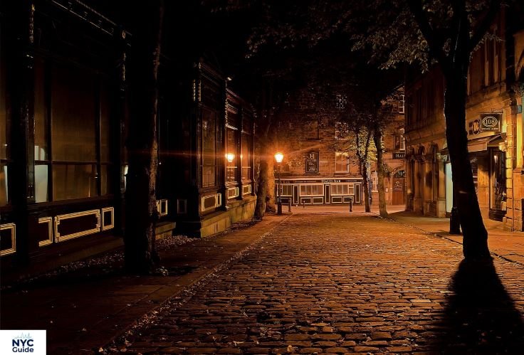 Quiet residential neighborhood in New York at night showing reality beyond busy areas