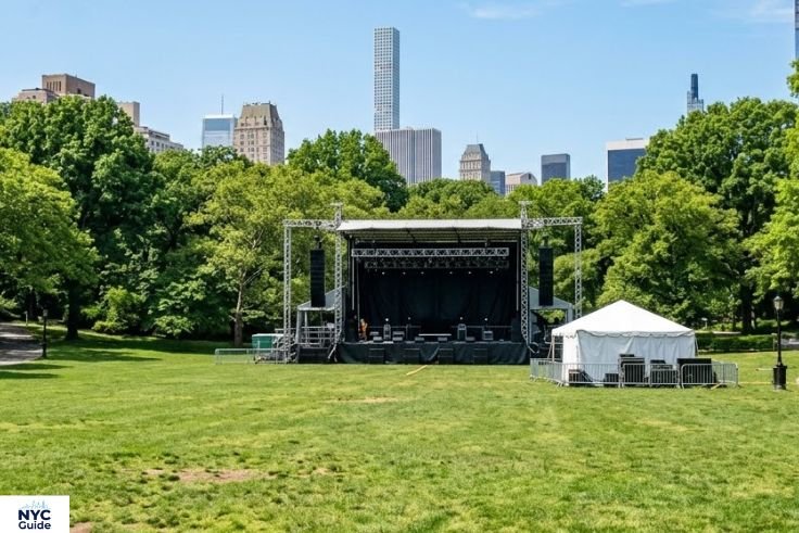 Rumsey Playfield open-air venue in Central Park with stage and grassy audience area