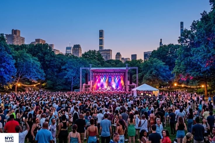 Crowd enjoying SummerStage concert at Rumsey Playfield in Central Park