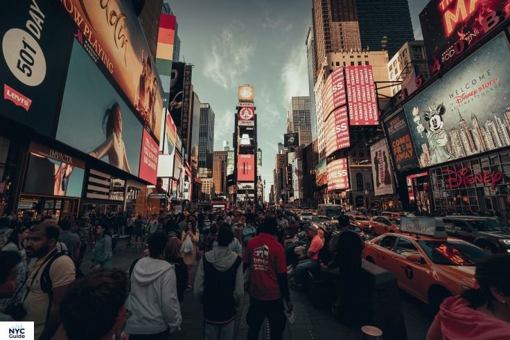 Times Square ball drop crowd celebrating New Year's Eve in New York City
