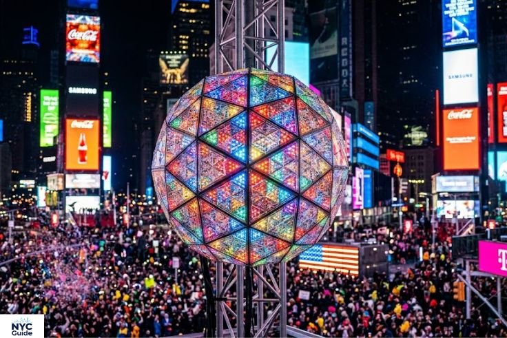 Confetti celebration at midnight during Times Square ball drop