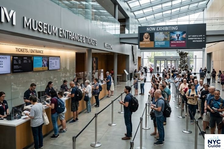 Visitors entering American Museum of Natural History ticket area