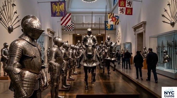 Medieval armor displayed in the Arms and Armor galleries at the Metropolitan Museum of Art