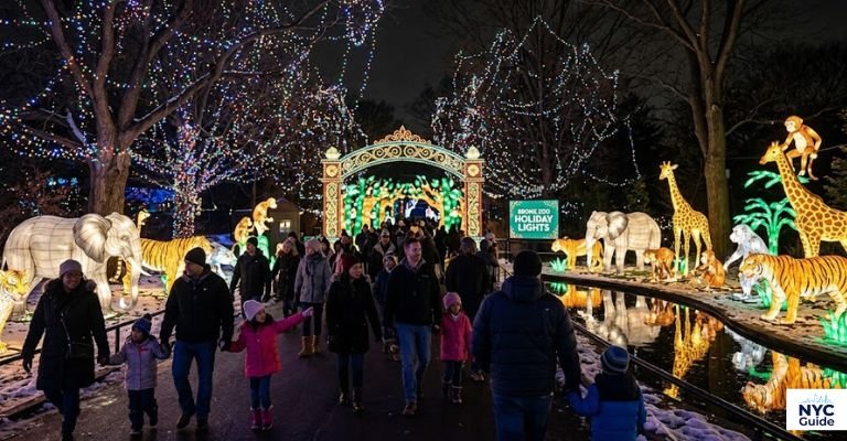 Bronx Zoo Holiday Lights event during winter at night