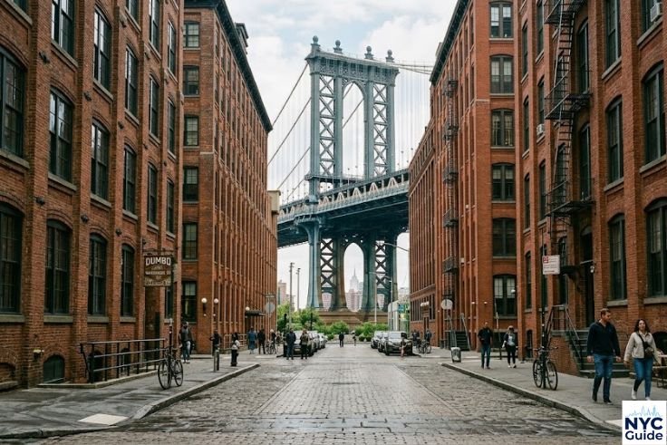 Historic warehouse buildings in DUMBO Brooklyn industrial era