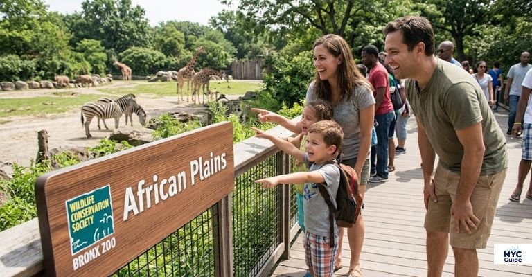 Family with children enjoying exhibits at Bronx Zoo