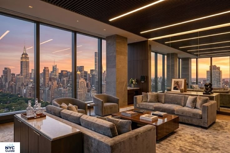 Luxury Midtown Manhattan apartment with skyline view representing real estate value