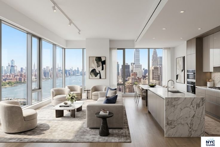 Midtown Manhattan luxury apartment interior skyline view