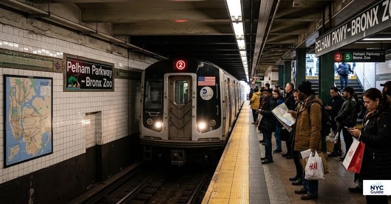 New York subway train heading toward the Bronx Zoo station