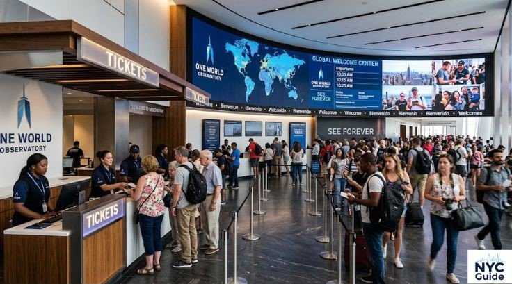 Ticketing area inside One World Observatory entrance