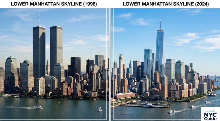 Skyline comparison between the Twin Towers and One World Trade Center