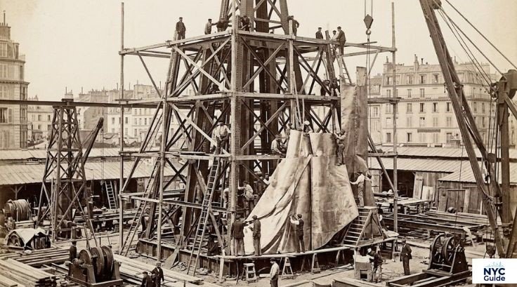 Construction of the Statue of Liberty showing its internal framework and design process