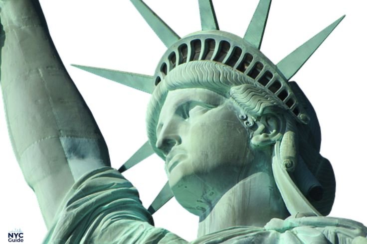 Close-up view of the Statue of Liberty crown and its seven rays