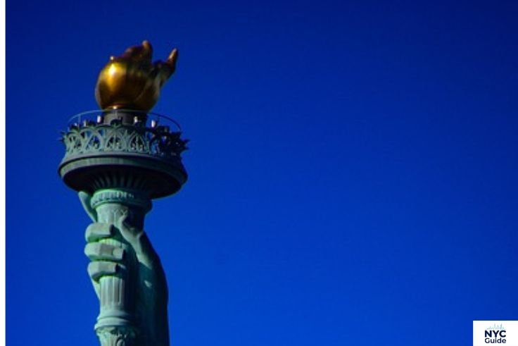 Close-up of the Statue of Liberty torch covered in gold leaf