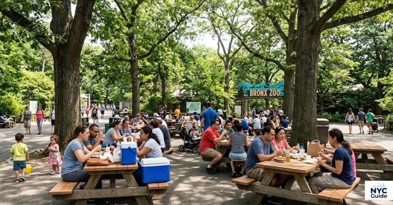 Visitors enjoying a picnic lunch inside Bronx Zoo