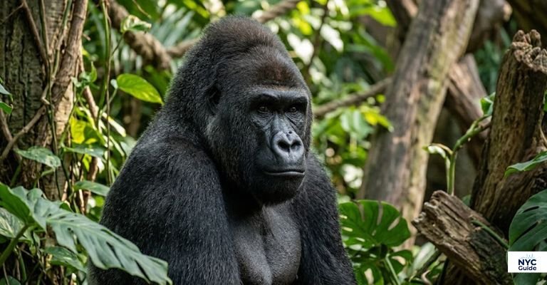 Western lowland gorilla inside Congo Gorilla Forest at Bronx Zoo