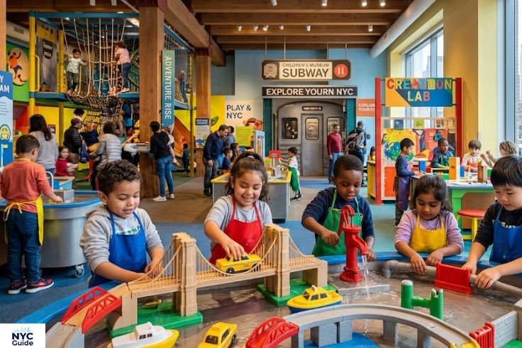 Children enjoying hands-on exhibits inside a NYC museum