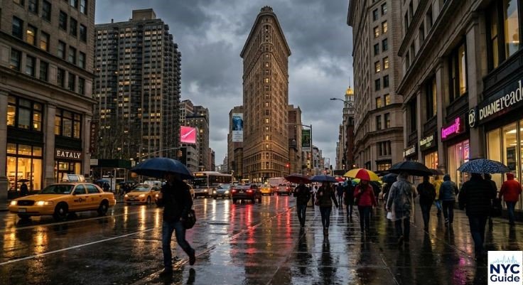 flatiron building new york rainy day street photography