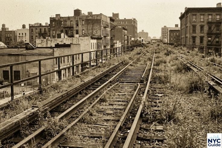 Old High Line railway tracks before transformation into park