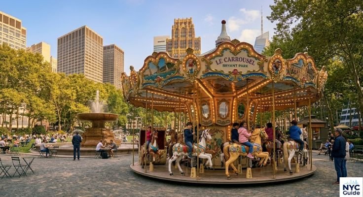 Le Carrousel at Bryant Park with children riding