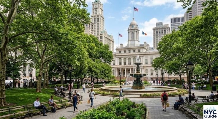 new york city hall park green space and historic building