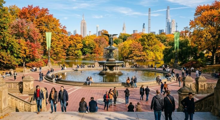 Bethesda Fountain in Central Park during autumn in New York City